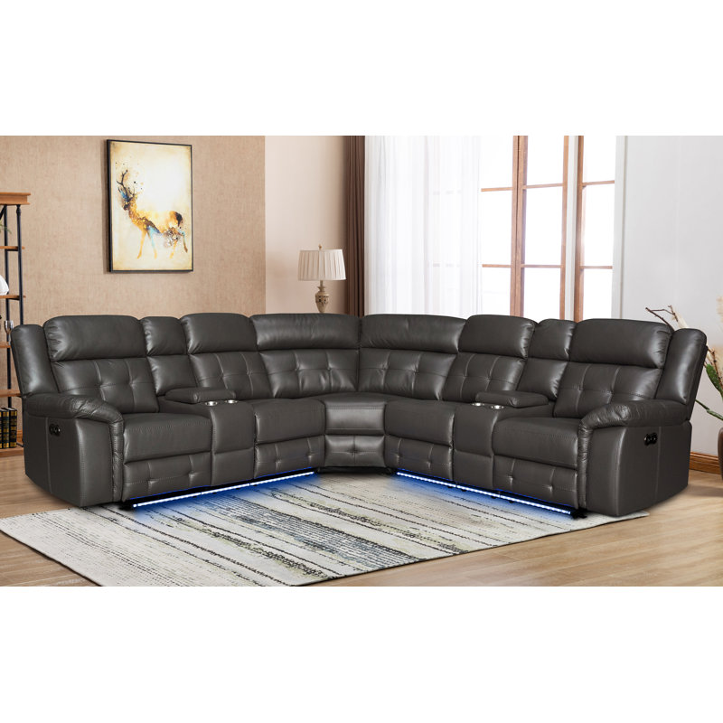 Canapé modulaire en cuir 3 pièces Tanvika, Similicuir gris foncé