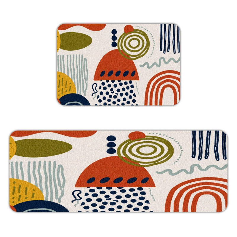 Tapis de cuisine moderne antidérapant à motif géométrique 2 pièces