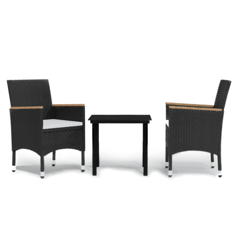 Square 2 - Person 78.7" Long Dining Set with Cushions, 2, Black/Cream, 29.1" H x 31.5" W x 31.5" D