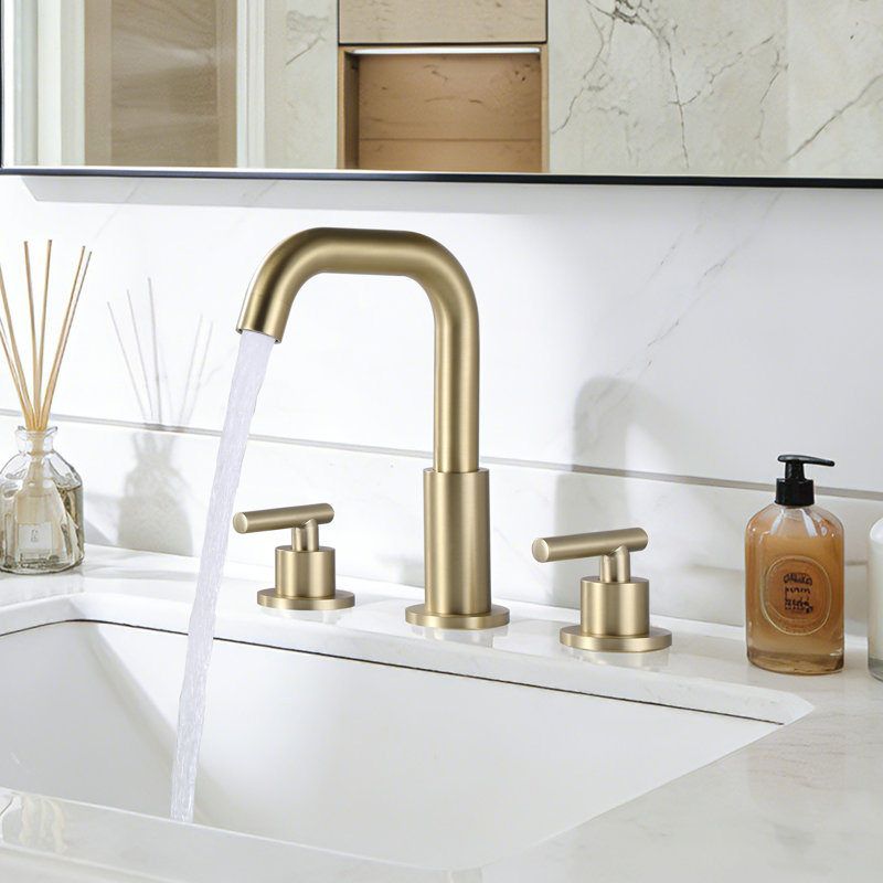 Solid Brass Double Handle Bathroom Sink Faucet, Without Drain, Brushed Gold