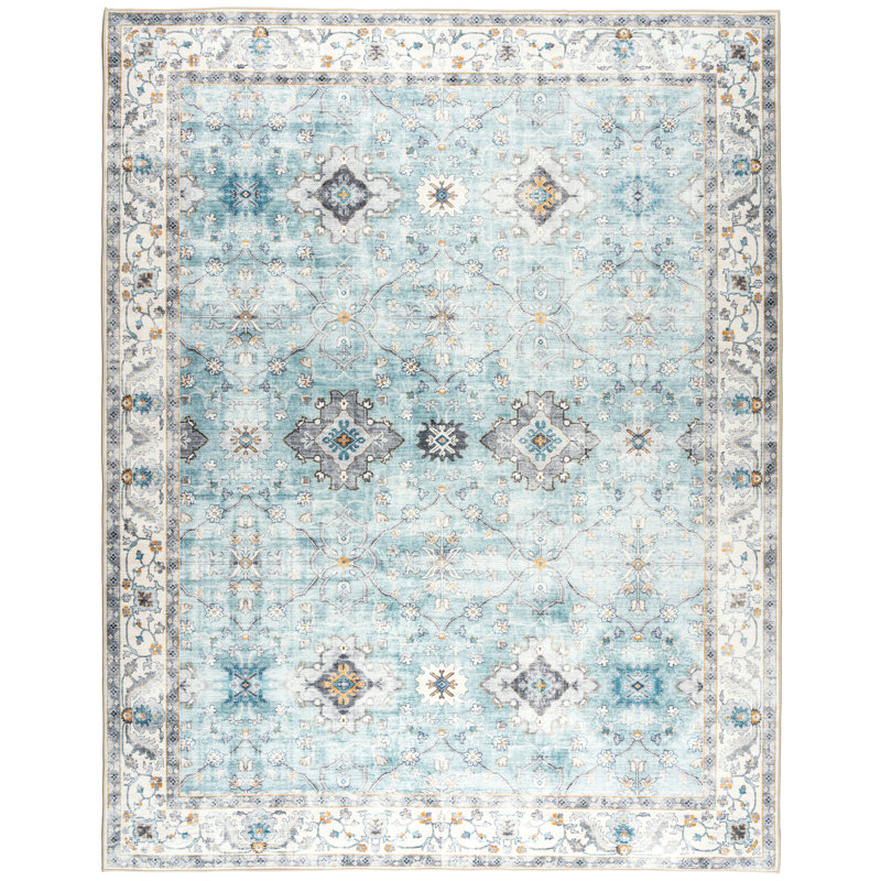 Nainika Bev Distressed Machine Washable Area Rug, Rectangle 7'6" x 9'6", Beige Tan Brown