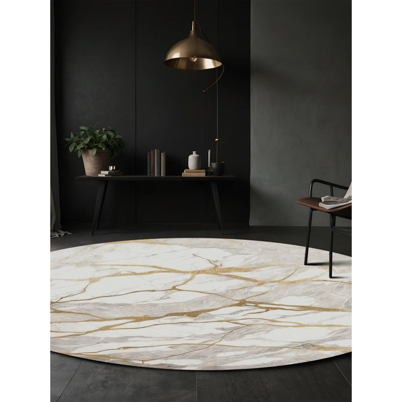 Machine Washable Gray Area Rug, Round 4'