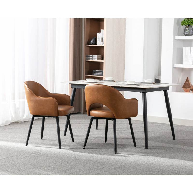 Modern Dining Chairs Armchair Faux Leather Upholstered Dining Chairs with Metal Legs for Dining Room,Kitchen EWX19027DC