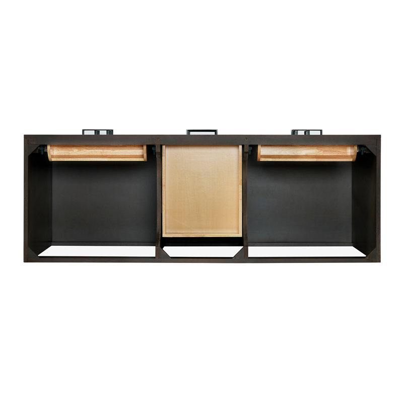 Meuble-lavabo double en bois massif Tidworth avec plateau en marbre de Carrare de 1,5 po, Forme rectangulaire