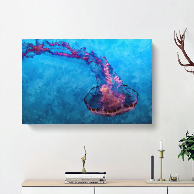 Pink And Blue Jellyfish - Wrapped Canvas, 60cm H x 91cm W x 3cm D