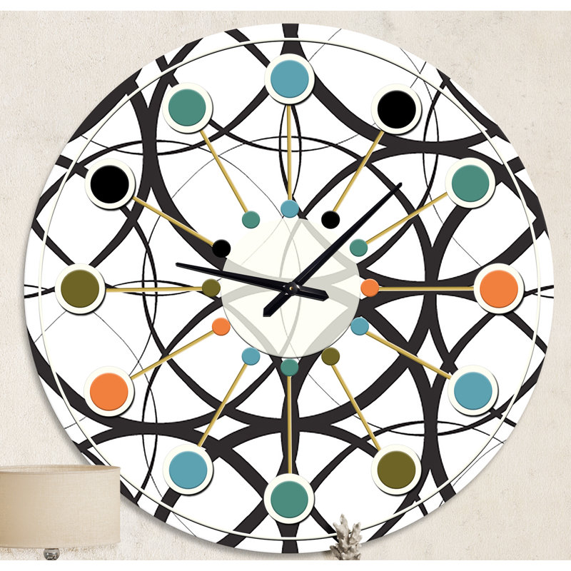 Motif géométrique monochrome - horloge murale moderne Mid-Century, Moyenne