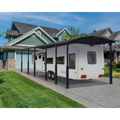 Palram - Canopia Arcadia Alpine 12' W x 42' D Polycarbonate Galvanized Steel Weather-Protected Carport Canopy for Cars Trucks RV Gray