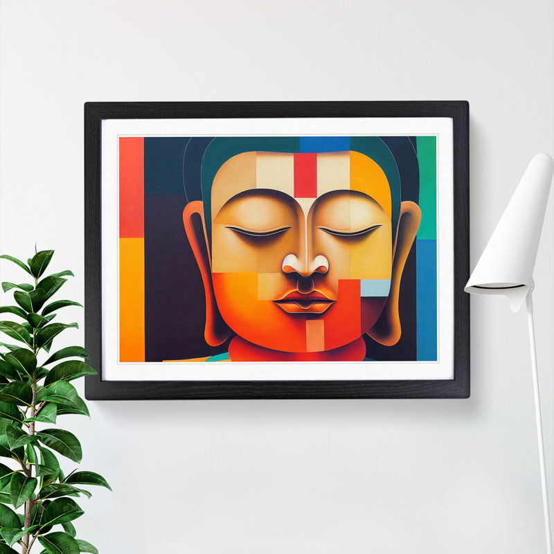 XH1022-6066X Modern Buddha Abstract - Single Picture Frame Print, Black, 46cm H x 64cm W x 2cm D