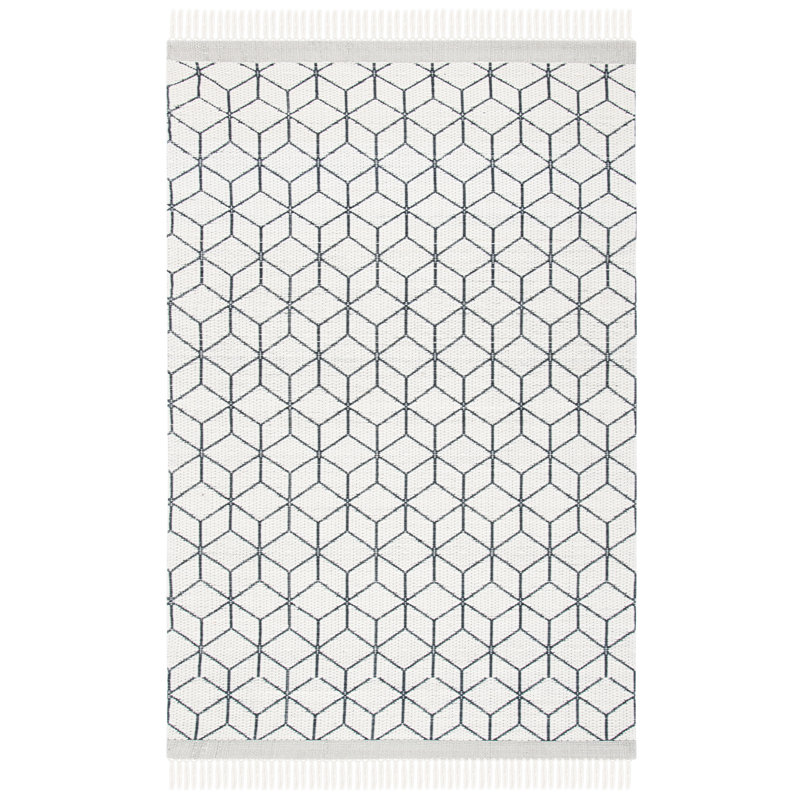 Datari Hand Loomed Nz Wool/Cotton Geometric Rug in Gray/Ivory, Rectangle 3' x 5'