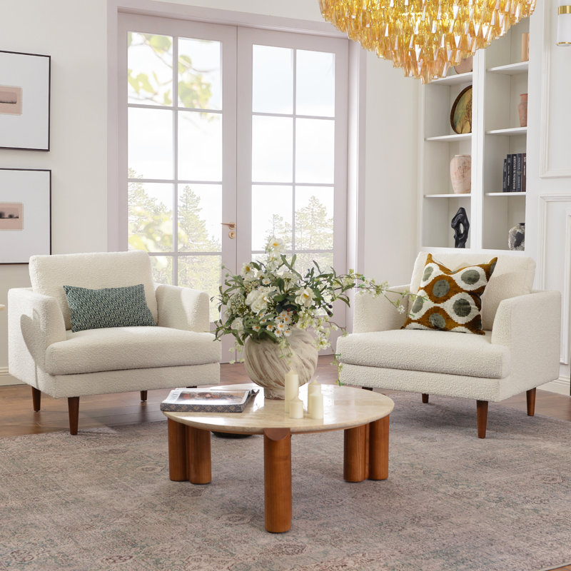 Miller Upholstered Swivel Armchair (set Of 2), Cream Boucle
