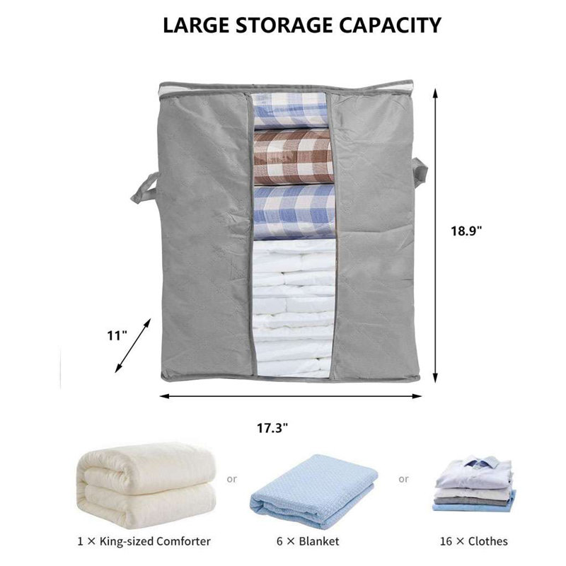 4 Pack Fabric Storage Bag, Clothes Storage, Blanket Storage Bags with Handle for Organizing Bedroom, Closet, 17.32"x11"x18.90"