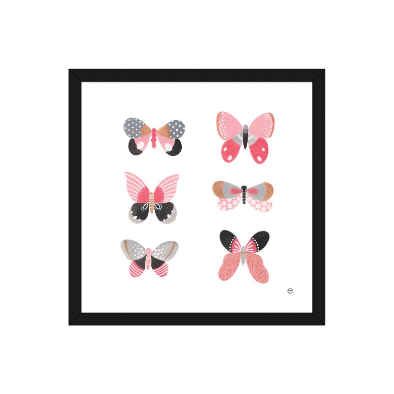 6 papillons art, H 24 po x l 24 po x P 1 po, Papier avec cadre noir
