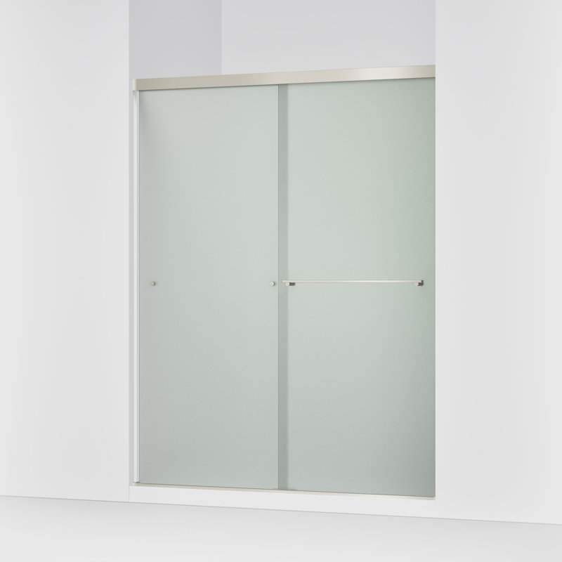 Revel 59.63'' x 76'' Double Sliding Shower Door with CleanCoat Technology, Anodized Brushed Nickel, Frosted