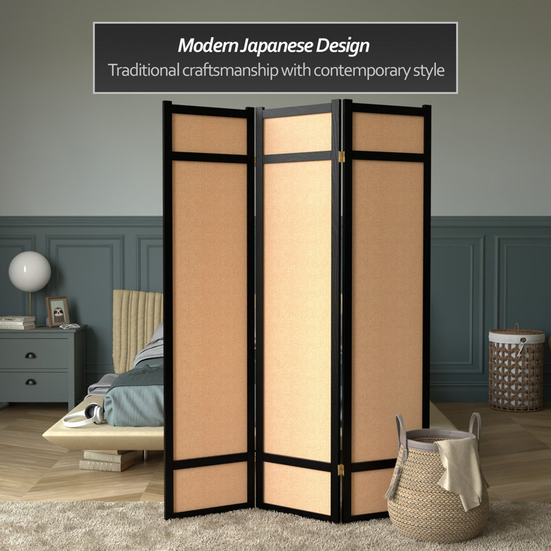 71" H Jute Shoji Room Divider, Black, 3