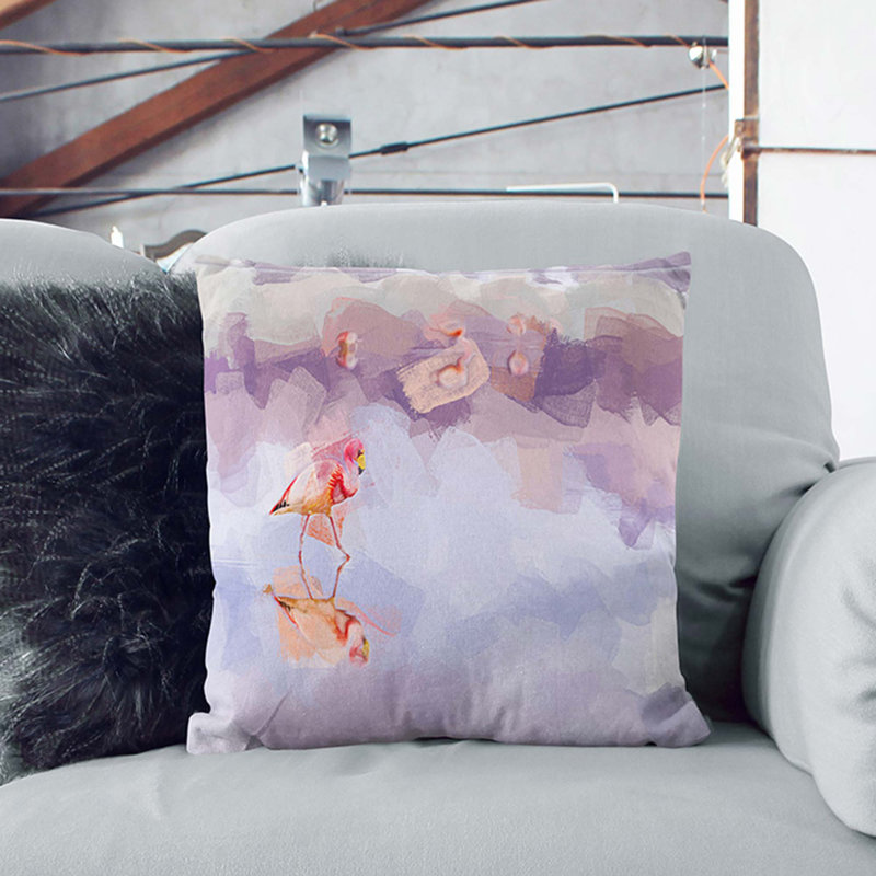 Flamingo Reflection in Abstract Cushion with Filling, 55cm H x 55cm W x 20cm D