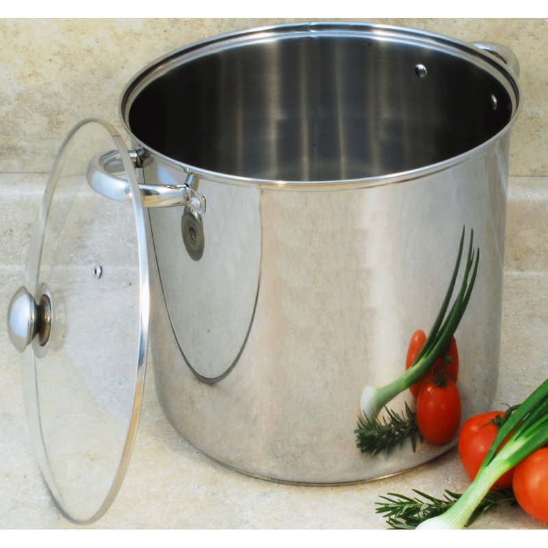 Mirror Polished Stainless Steel Stock Pot with Tempered Glass Lid