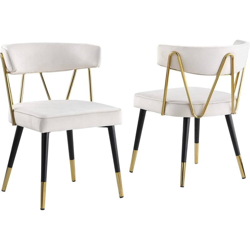 Aarhus Upholstered Gold Metal Side Chair , Cream Velvet