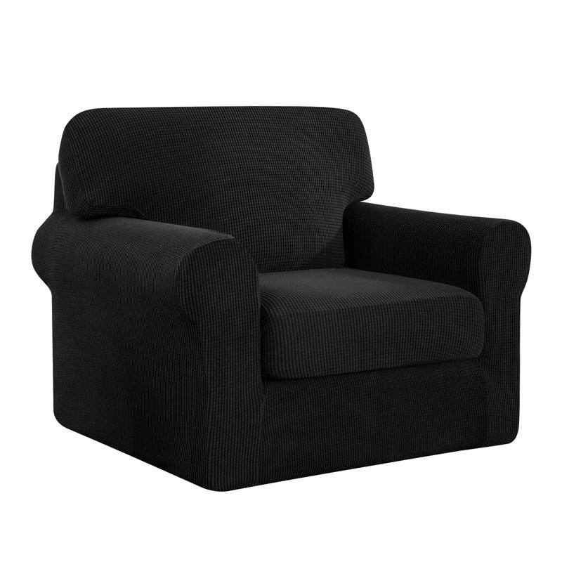 Stretch Separate Box Cushion Armchair Slipcover, Black