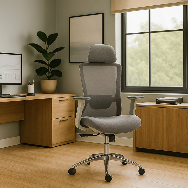 Chaise de bureau en filet à haut dossier, Grey, Silver