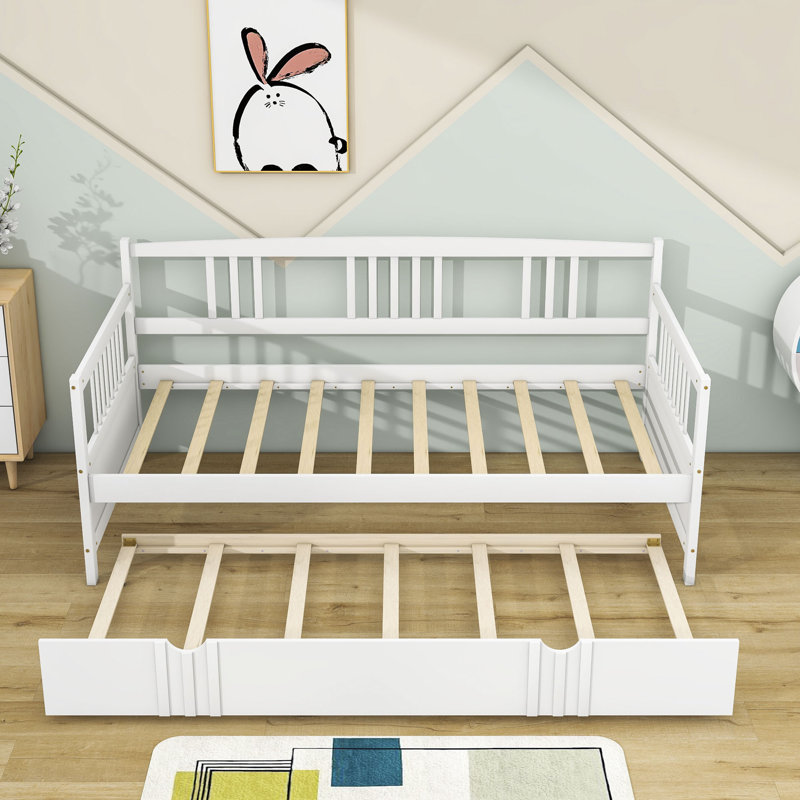 Lit de jour en bois avec couchette, Blanc, Simple