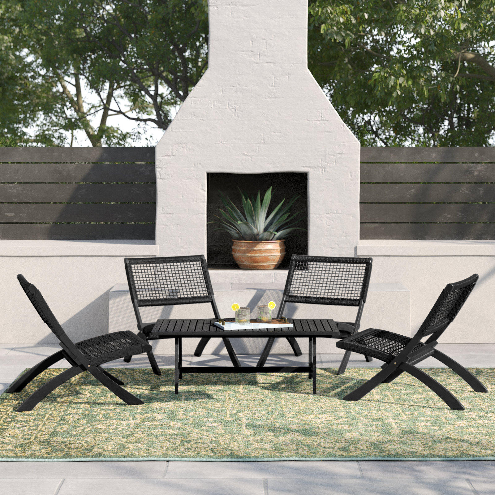 Kismet 4-Person Acacia Patio Seating Group, Black