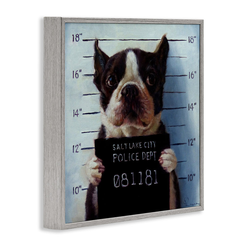 Drôle de Boston Terrier, prisonnier de police par Lucia Heffernan, H 17 po x l 17 po, Estampe numérique Farmhouse