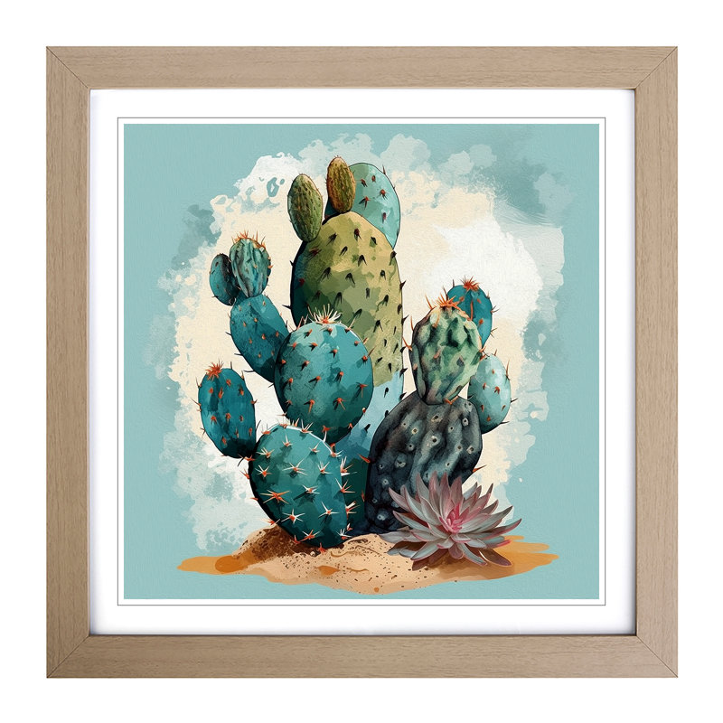 Cactus Graphic Art - Framed Print, Oak