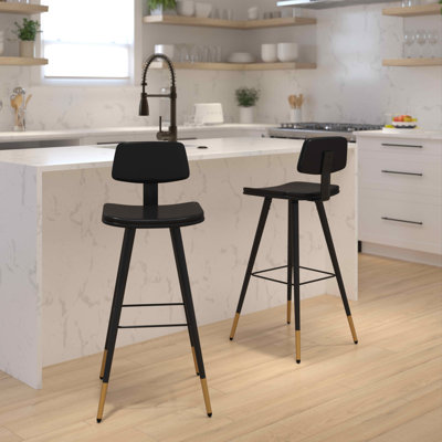 Azurie LeatherSoft Barstools with Iron Frame and Gold Tipped Legs by Wade Logan