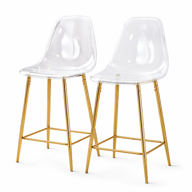 Tabourets de bar modernes de 25,5 po de hauteur comptoir en acrylique transparent avec structure en métal et repose-pieds, 2