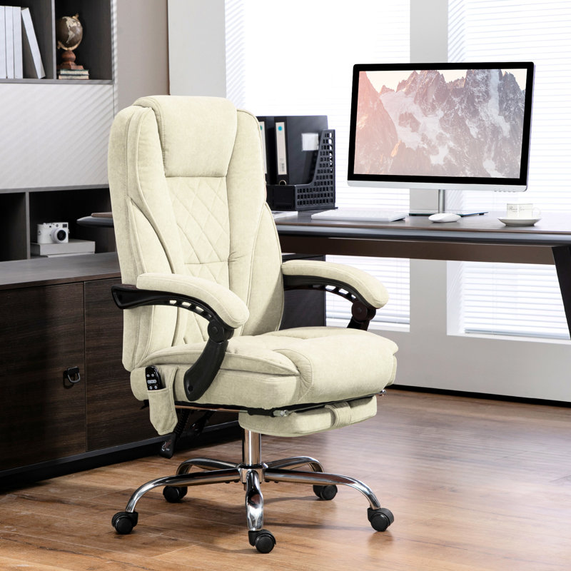 Fauteuil de bureau massant avec repose-pieds - Beige. 6 points de vibration et fonction chauffante. Hauteur réglable. Fauteuil de bureau inclinable. Siège pivotant avec dossier rembourré confortable. 3 modes. Chauffage lombaire à 3 niveaux. 120 kg