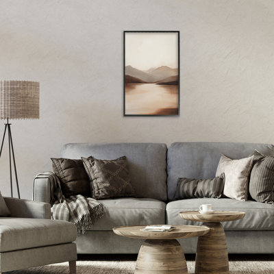 Calming Mountains Brown Landscape Framed Giclee, design by Petal Prints Design