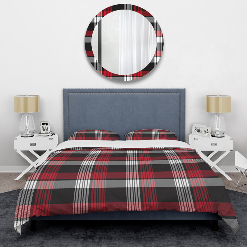 Red and Black Checked Tartan - Abstract Duvet Cover Set - Microfiber Polyester