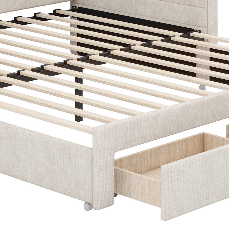 Structure de lit de jour extensible rembourrée avec couchette, Beige