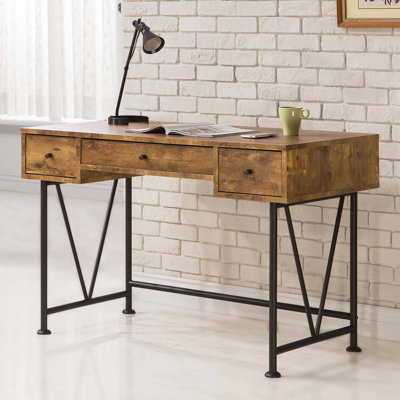 Antique Nutmeg And Black 3-Drawer Writing Desk