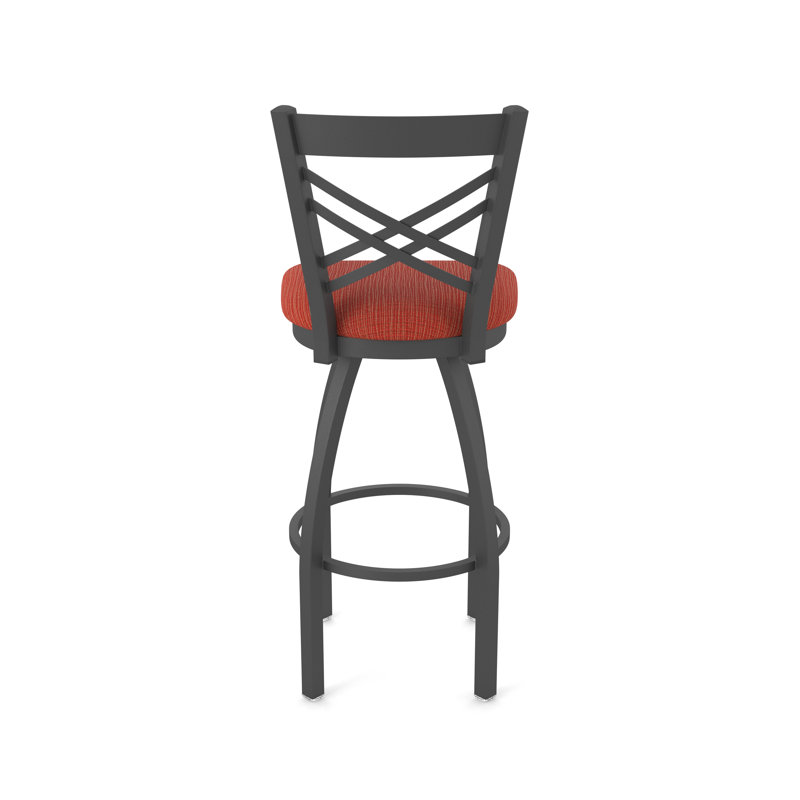 Catalina 36" Swivel Bar Stool, Pewter, Fabric-Graph Poppy