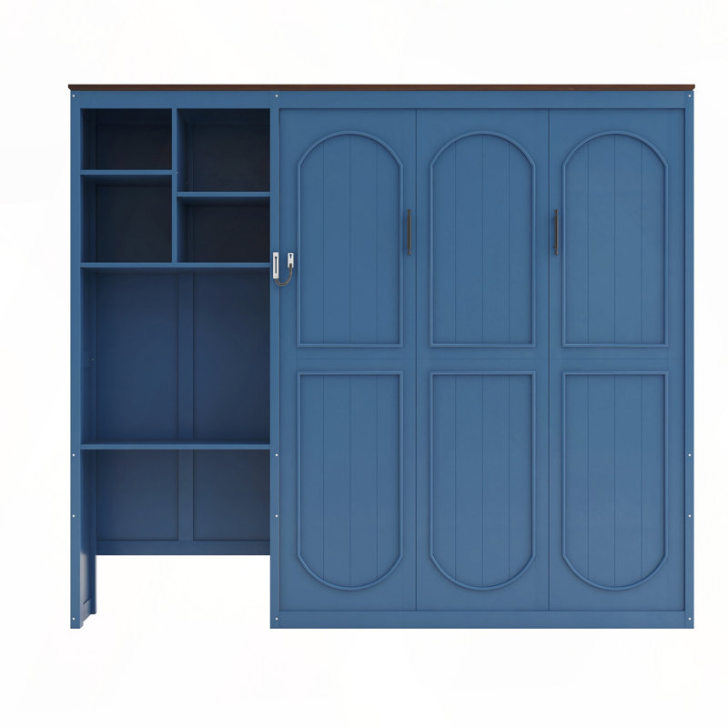 Grand lit escamotable avec bureau et rangement, Blue