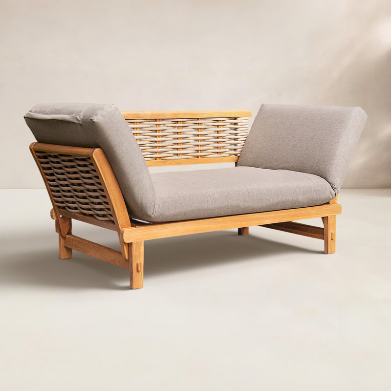 Decatur 79'' Wide Outdoor Teak Patio Daybed with SunbCushions, Cast Shale Sunbrella®