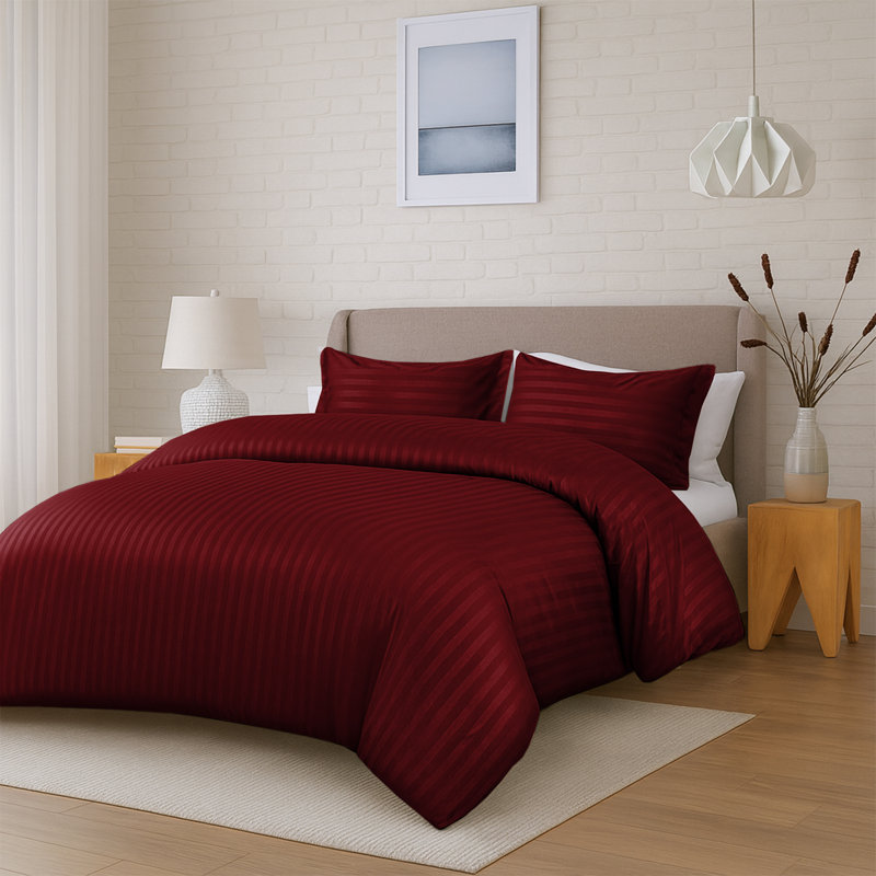 Aspire Homeware 3 Piece Hotel Quality Dyed Duvet Complete Set with Pillowcases for Premium Comfort, Burgundy
