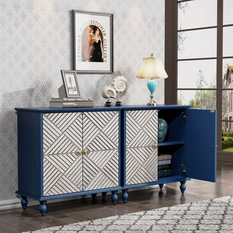 Armoire d'appoint en bois massif Catrinel, Bleu