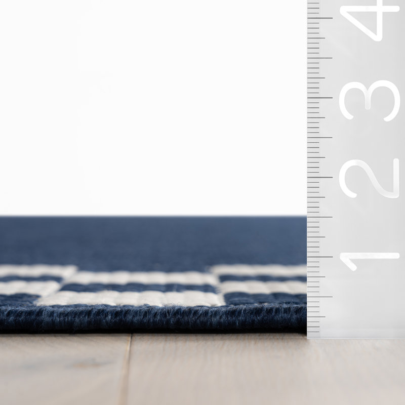 Larelle Indoor/Outdoor Checkered Area Rug, Blue, Rectangle 5' x 8'