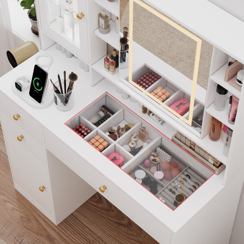 Bureau de coiffeuse avec miroir et lumière, Blanc