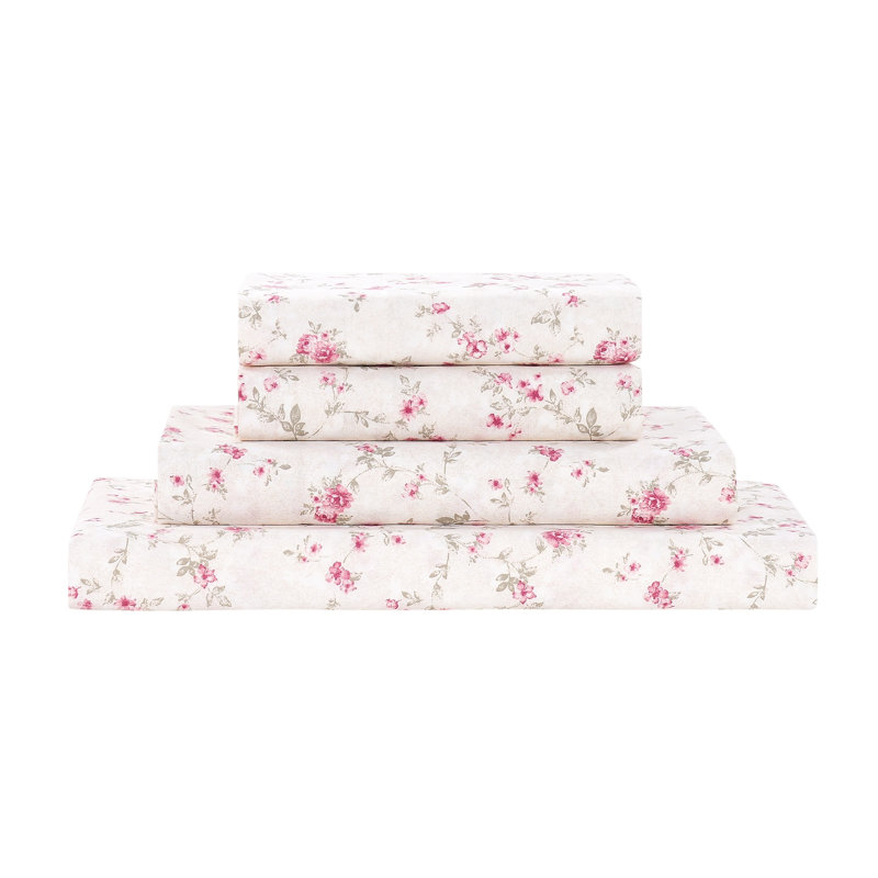 Ensemble de draps en microfibre 4 pièces Modern, King Sheet Set with 2 Pillowcases, Kashmir Rose Floral