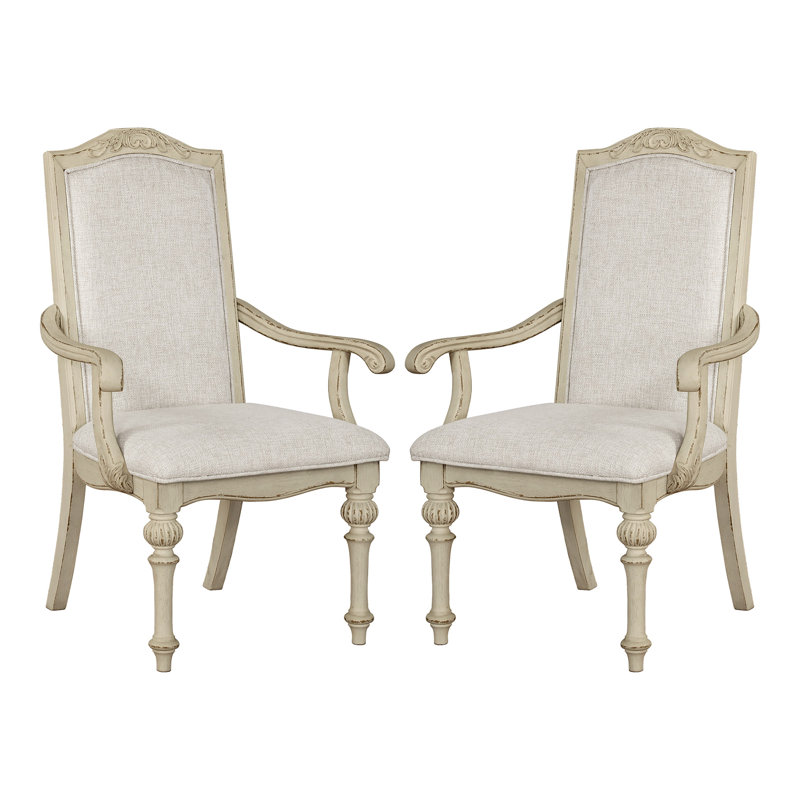 Mohall Fabric Upholstered Armchair, Beige/Antique White/White