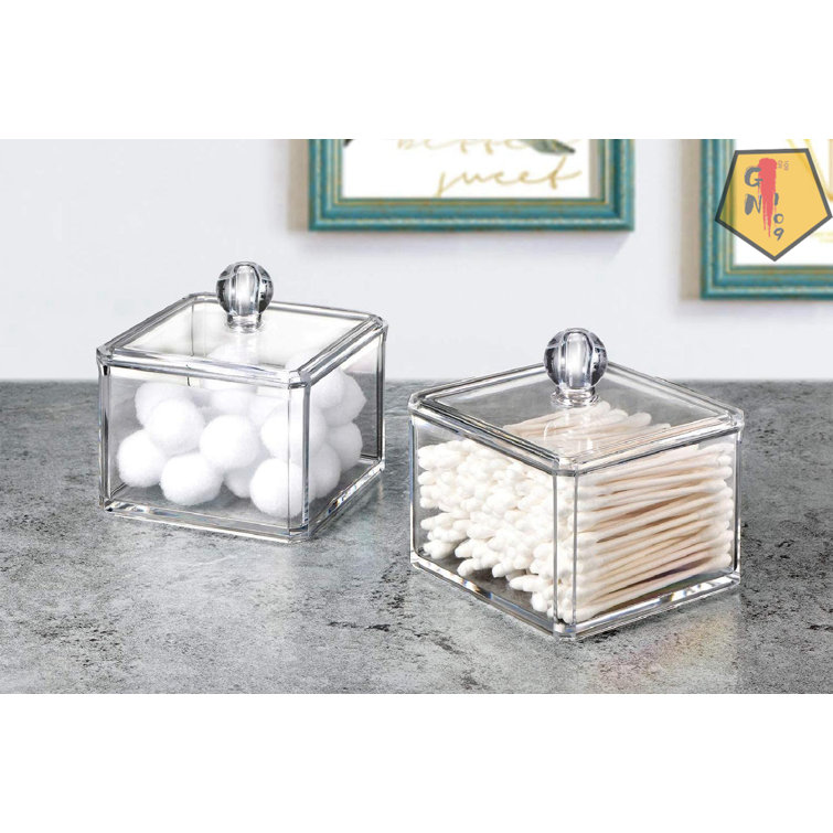 GN109 Modern Square Cotton Swab Holder Acrylic Bathroom Vanity Countertop Storage  Organizer Canister Jar For Cotton Swabs, Rounds, Balls, Makeup Sponges, Bath  Salts-4 H x 3.75 W x 3.75 D