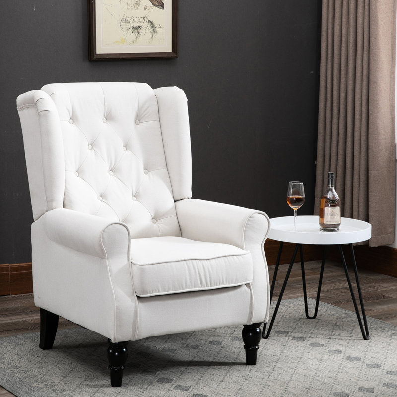Siège élégant, blanc crème, rehaussant le décor de la pièce, fauteuil blanc crème avec capitonnage profond, pieds, pour la maison
