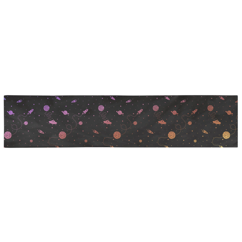 Chemin de table géométrique avicia, 72 po x 16 po, Polyester, Noir / Rose
