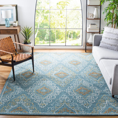 Fairborn Hand Tufted Wool/Cotton Ikat Rug in Blue/Yellow