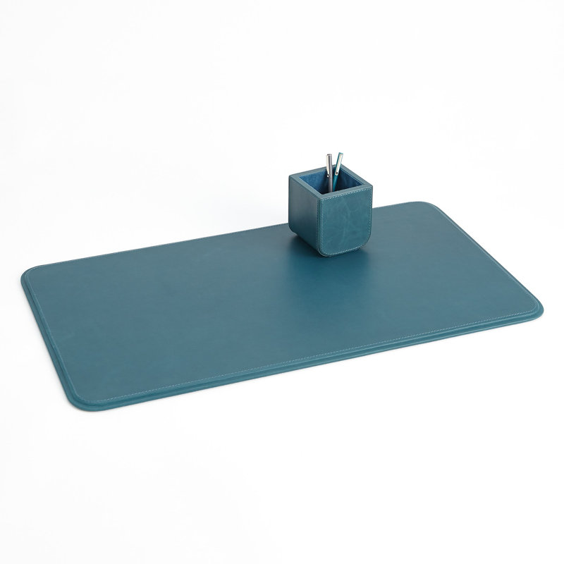 Radius Edge Leather Desk Blotter, Blue