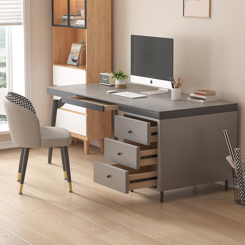 47.24"Gray Rectangular Sintered Stone Writing Desk,4-drawer, 29.53" H x 47.24" W x 23.62" D