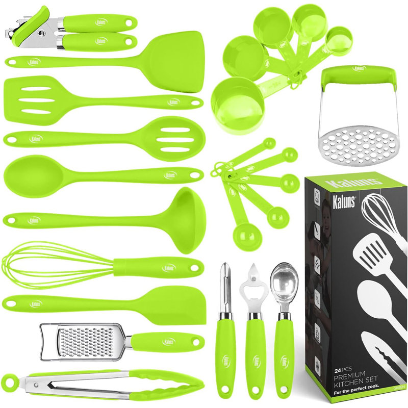 KALUNS 24-Piece Nylon Cooking Utensil Set in Green with Heat-Resistant Kitchen Tools Safe for Nonstick Cookware, Green